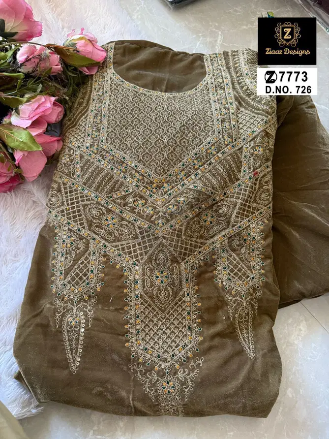 Ziaaz 726 By HR Velvet Embroidered Pakistani Designer Dress Material Wholesale Market